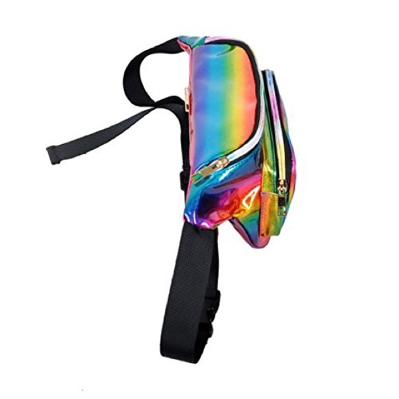 Fanny Pack Polyurethane Mini Bag w Rainbow Shine - Picture 2 of 3